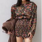 Floral Long-sleeve Sheath Dress Multicolor - One Size