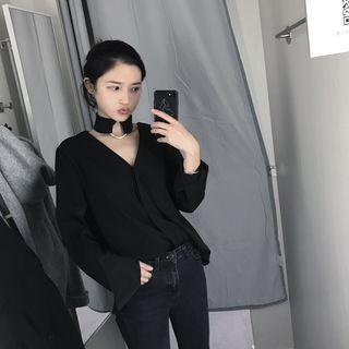 Hoop V-neck Long-sleeve Blouse