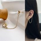 Heart Rhinestone Chained Earring 1 Pc - Stud Earring - Gold - One Size