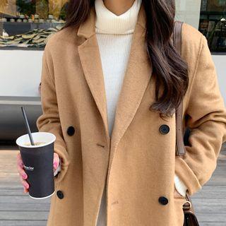 Double-breasted Wool Blend Handmade Coat Camel - One Size
