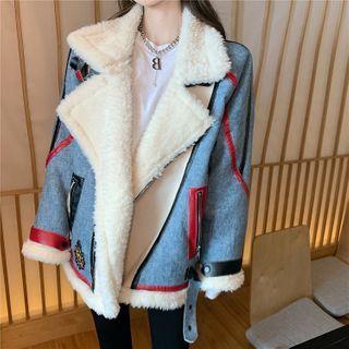 Contrast Trim Fluffy Coat Blue - One Size