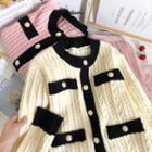 Contrasted Button-up Cable-knit Sweater