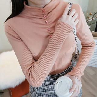Mock Neck Button-up Knit Top