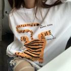 Long-sleeve Tiger Printed T-shirt White - One Size