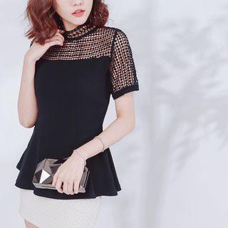 Crochet Panel Short-sleeve Top