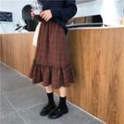 Frill-trim Gingham Midi Skirt