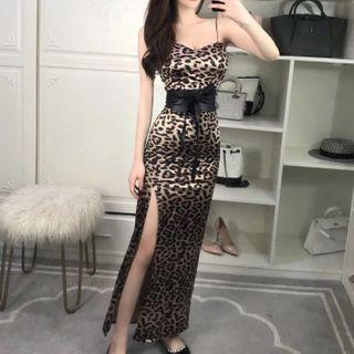 Leopard Strappy Maxi Sheath Dress