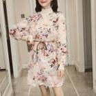 Fringed Floral Print Long-sleeve A-line Dress