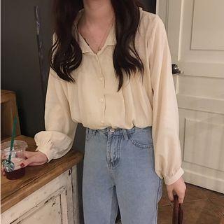 Long-sleeve Peter Pan Collar Shirt Almond - One Size