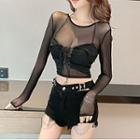 Mesh Panel Lace-up Crop Top / High Waist Hot Pants