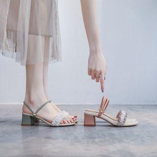 Block-heel Tweed Ankle Strap Sandals