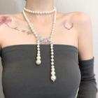Butterfly Pendant Faux Pearl Choker Necklace White Faux Pearl - Silver - One Size