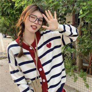 Heart Embroidery Striped Cardigan