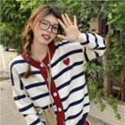 Heart Embroidery Striped Cardigan