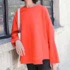 Asymmetric Hem Sweatshirt Tangerine Red - One Size