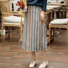 Striped Midi A-line Linen Skirt