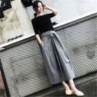 Set: Elbow-sleeve T-shirt + Pinstriped A-line Midi Skirt