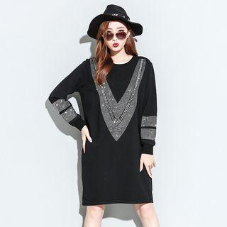 Rhinestone V Stripe Pullover Dress