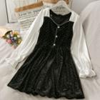 Patchwork Velvet A-line Dress Black - One Size
