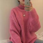 Plain Crew-neck Loose-fit Sweater / Turtle-neck Long-sleeve Top - 2 Colors
