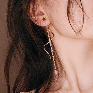 Star Fringed Long Drop Earring Gold - One Size