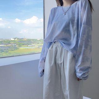 Long-sleeve Tie-dyed T-shirt Tie-dyed - Blue & White - One Size