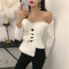 Off Shoulder Long-sleeve Buttoned Top