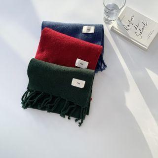Applique Fringed Knit Scarf