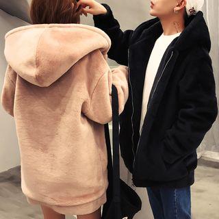 Couple Matching Furry Hooded Zip Jacket