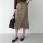 Button-front Houndstooth Midi Skirt