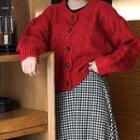 Cable Knit Cardigan Red - One Size