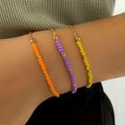 Set Of 3: Bead Bracelet Set Of 3 - Tangerine & Yellow & Purple - One Size