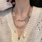 Faux Pearl Layered Alloy Necklace Pearl - Silver - One Size