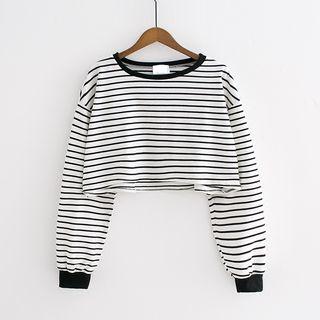 Stripe Cropped Long-sleeve Sweatshirt