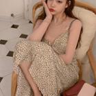 Long-sleeve Knit Top / Spaghetti Strap Maxi Floral Dress
