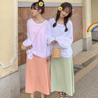 Set: Long-sleeve T-shirt + Sleeveless Midi T-shirt Dress