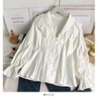 Ruffle-trim V-neck Shirt White - One Size