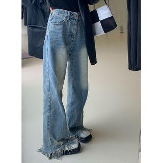 Low-rise Frayed Jeans