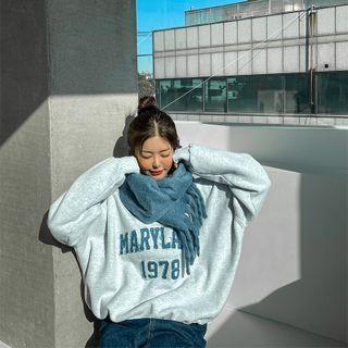 Letter Denim-trim Sweatshirt