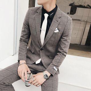 Set: Plaid Button Blazer + Dress Pants