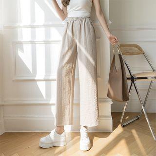 High Waist Linen Cropped Straight Leg Pants