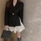 Lapel Loose Blazer With Belt / High-waist Ruffled Mini Skirt