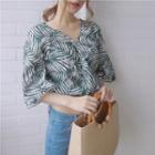 Leaf Print Elbow-sleeve Crop Top