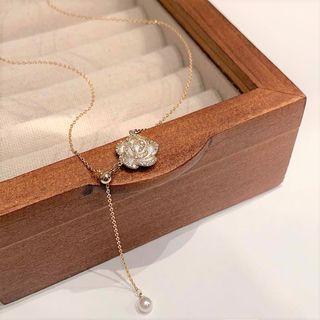 Flower Faux Pearl Pendant Alloy Necklace Gold - One Size