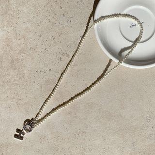 Alphabet-pendant Faux-pearl Necklace