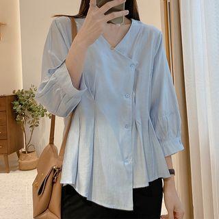 3/4-sleeve V-neck Blouse / Straight Leg Pants / Set