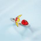 Faux Crystal Sterling Silver Open Ring Silver & Red & Yellow - One Size