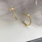 Rhinestone Bow Faux Pearl Open Hoop Earring 1 Pair - Gold - One Size