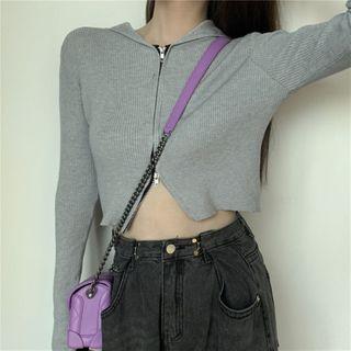 Ribbed Cropped Zip Cardigan
