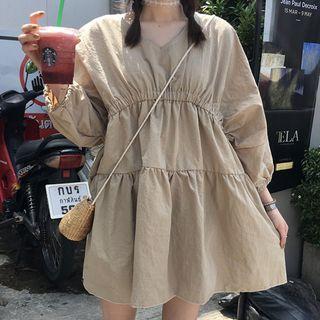 Puff Long-sleeve Midi Dress